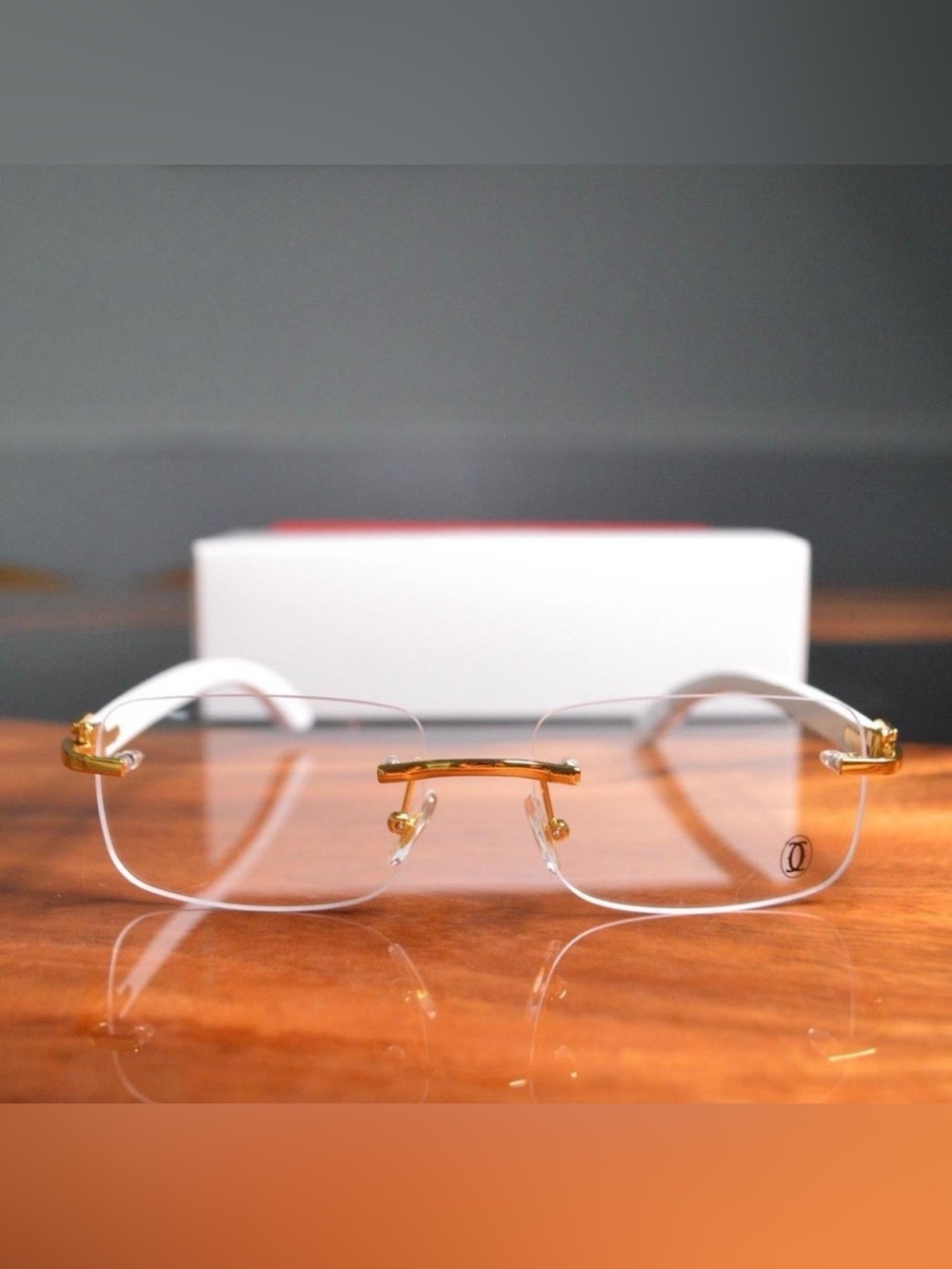Cartier Glasses Rimless Clear Lens White Frame